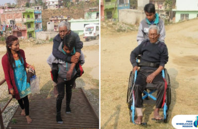 Mohan gets a new wheelchair in Nepal.