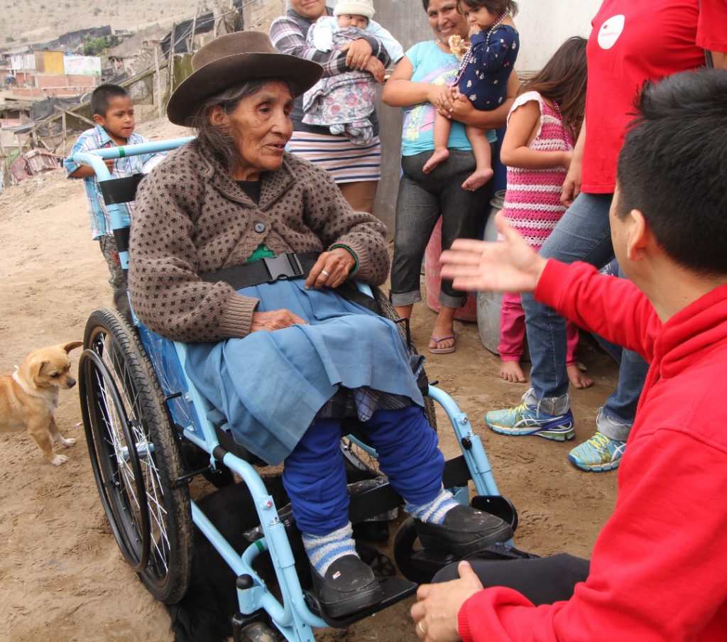 Sabrina, a woman with osteoporosis, in a wheelchair, in Peru