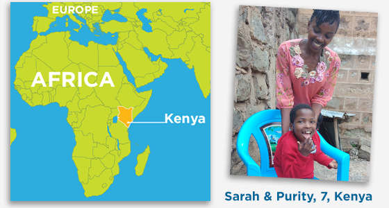 Purity, a 7 year old girl in Kenya, with her mother.