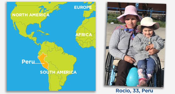 Rocio in Peru received a new wheelchair.