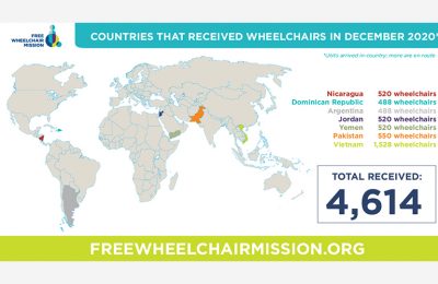 Map of countries that received wheelchairs in December 2020
