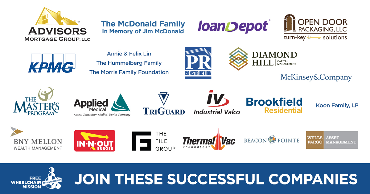 Companies that have sponsored Free Wheelchair Mission's Miracle of Mobility