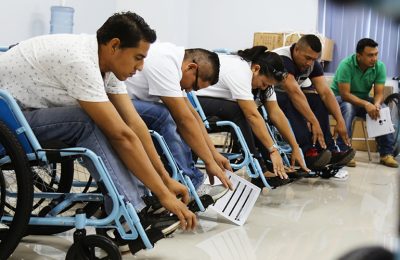 Stretching while using wheelchairs.