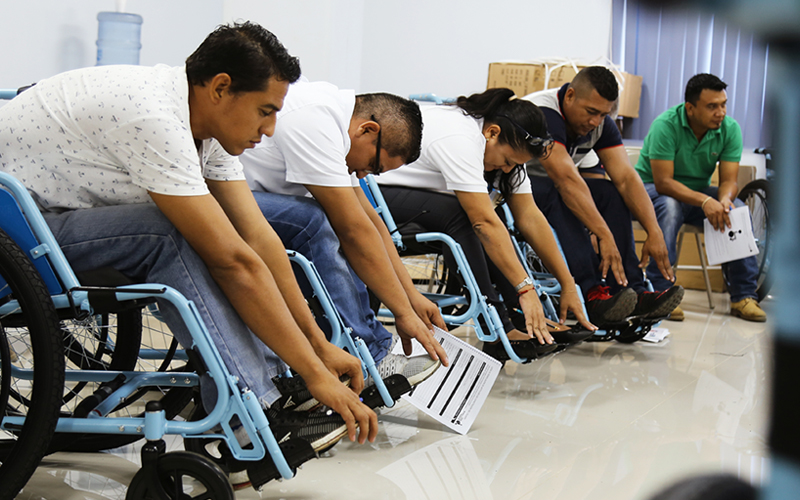 Stretching while using wheelchairs.