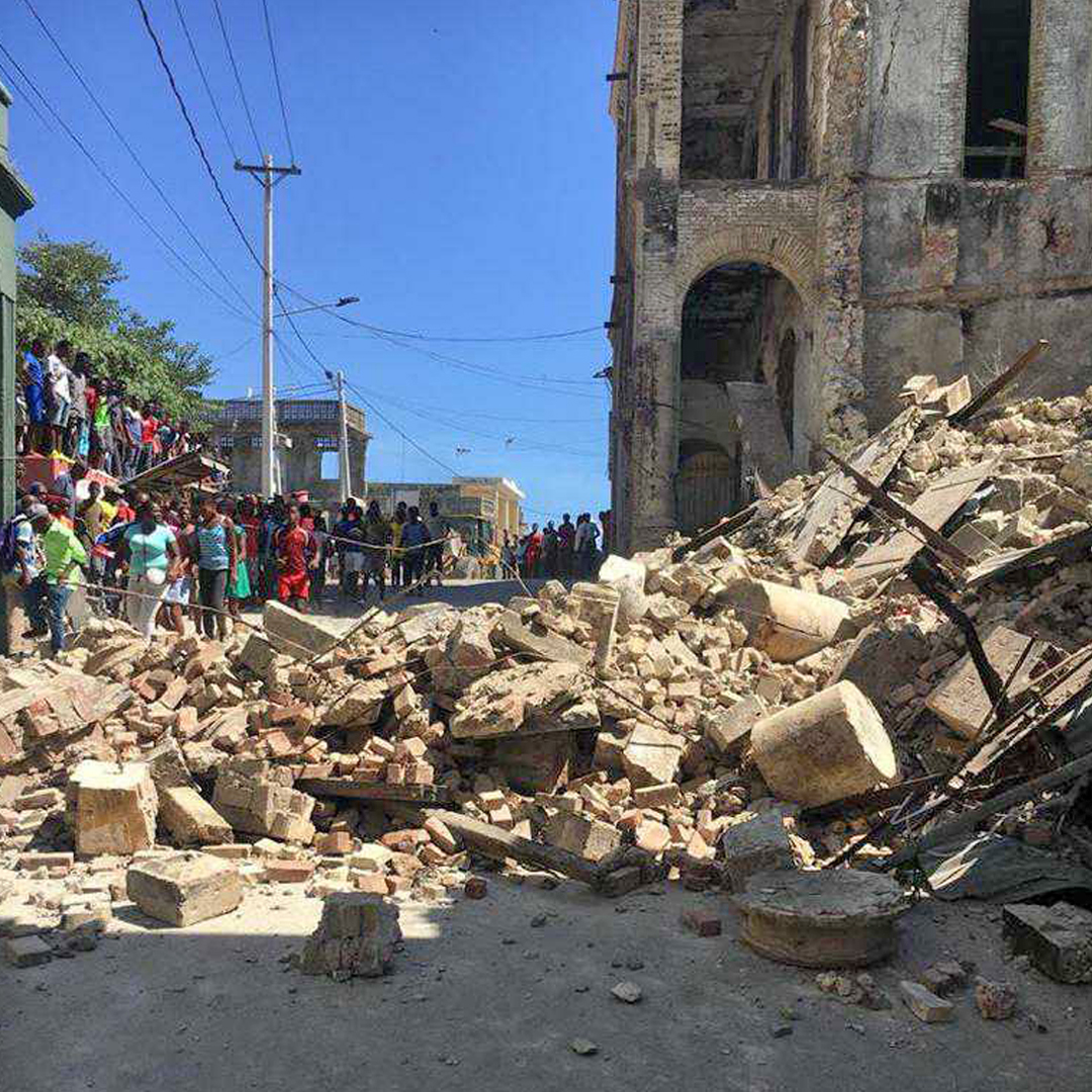 Collapsed buildings in the aftermath of the 2021 Haiti Earthquake