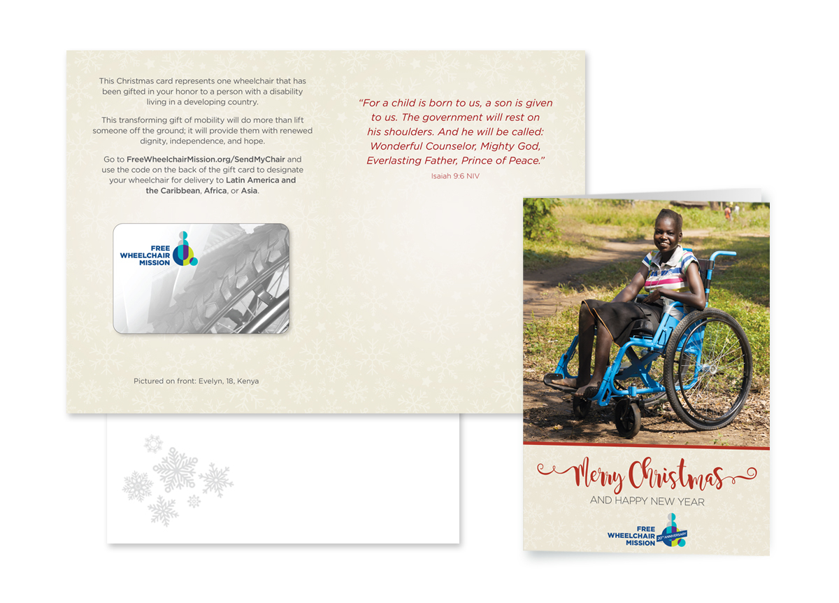 Preview of our 2021 Africa-themed Christmas card with envelope, showing the inside of the card.
