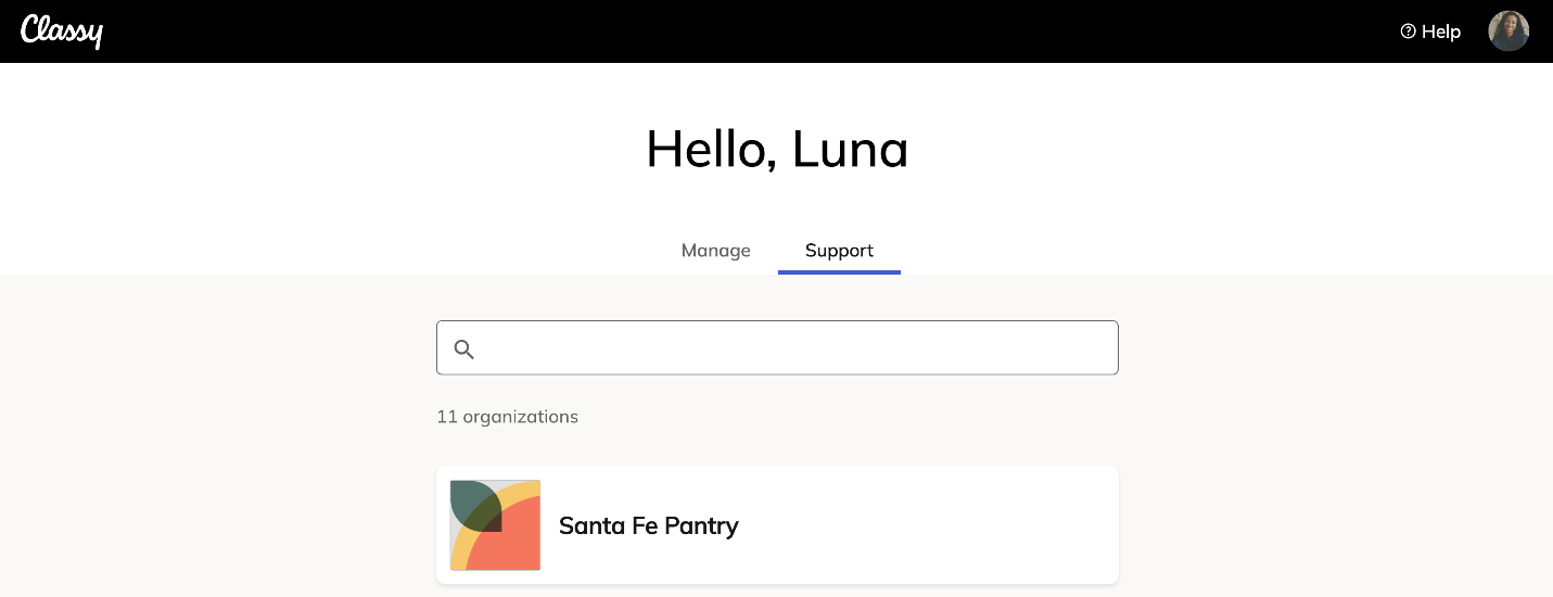 A sample of the Classy login screen, saying "Hello, Luna"